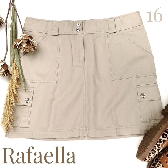 Rafaella Beige silver Button Pocketed Skirt Sz 16 - Picture 1 of 13